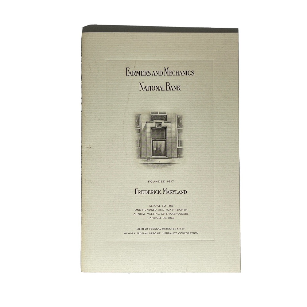 1966 Farmers & Mechanics Bank Annual Report Frederick MD Ephemera‎ VTG